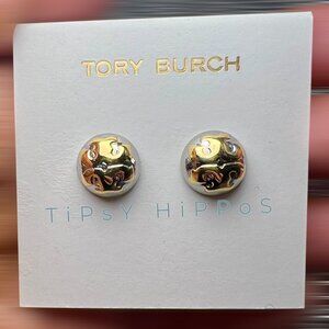 NEW!  Tory Burch Silver and Gold Logo Stud Earrings